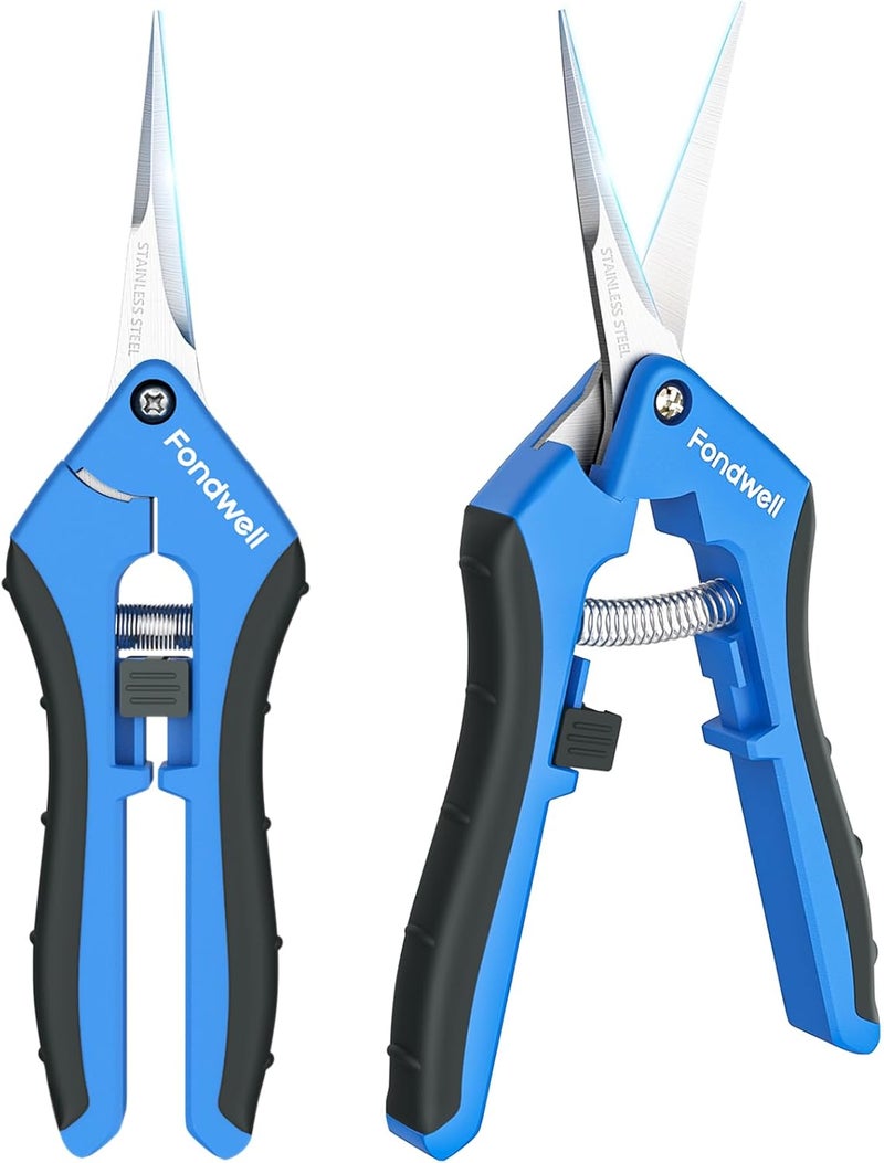 Fondwell 6.5" Pruning Shears Trimming Scissors: 2 Pack of Small Garden Snips with Micro Tip - Plant Clippers of High Cutting Efficiency - Image 1